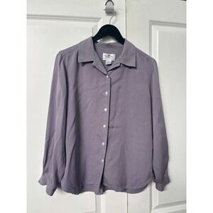 Vintage Talbots Womens 14P 100% Silk Button Down Shirt Purple Blouse